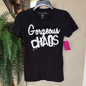Brand New Pinky Star “Gorgeous Chaos” Black & White Short Sleeve Fitted Shirt